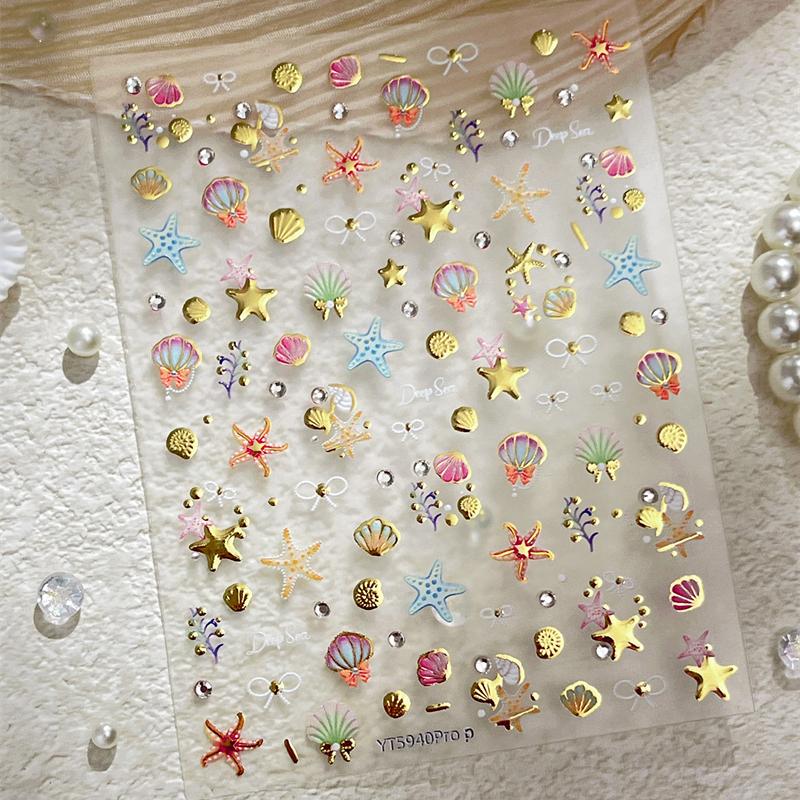 Summer 3D Beach Ocean Nail Art Stickers Shell Starfish Sticker Clams Conch Coral Sea Nail Decoration Manicure Salon Decals Diy