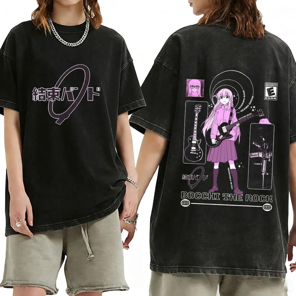 Gewaschenes Vintage Anime Bocchi The Rock Gotoh Hitori Grafik T-Shirt Herren Damen Freizeit Baumwolle Übergroße T-Shirts Streetwear Unisex