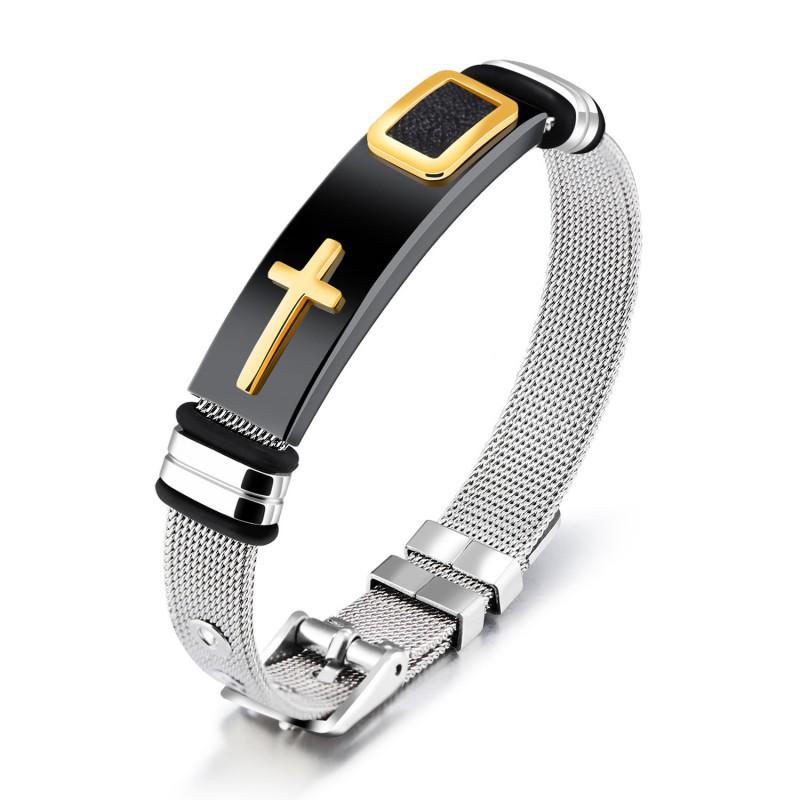 

Titanium Steel Mesh Bracelet Cross Men s
