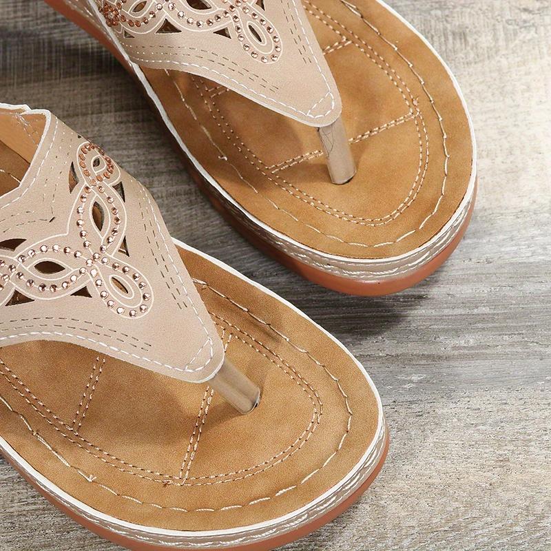 Women's Rhinestone Wedge Flip Flops - Comfy Outdoor Slide Sandals with Arch Support