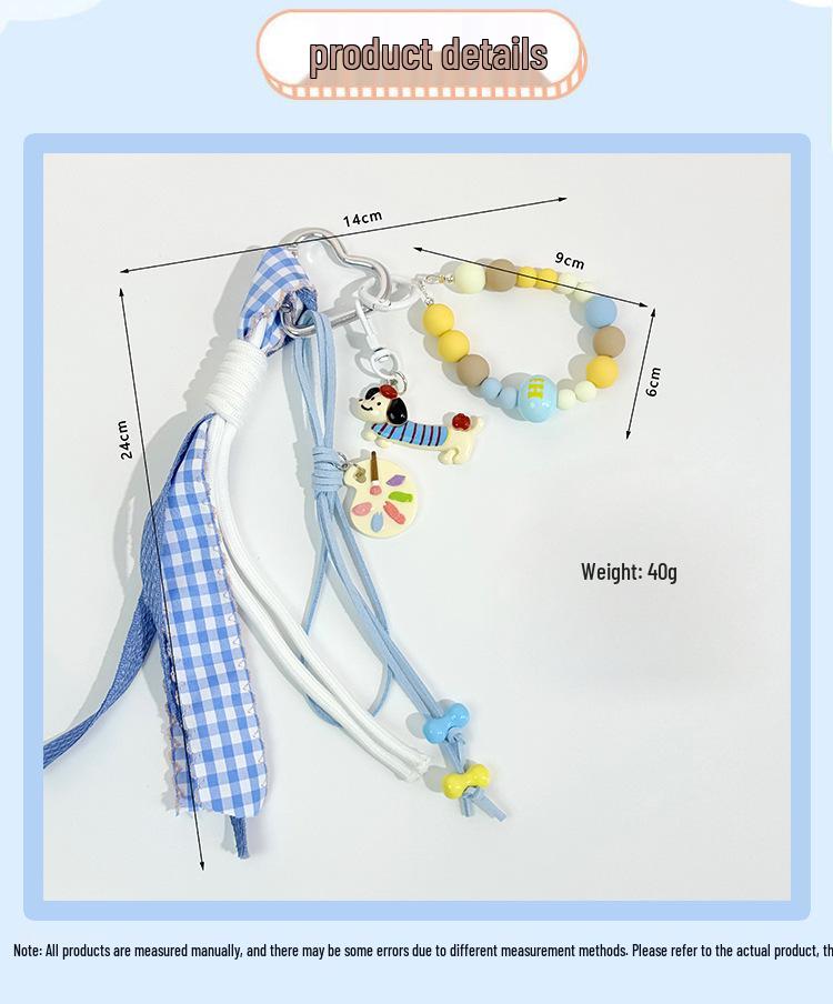 Korean Style Blue Dachshund Puppy Braided Rope Charm Keychain Pendant