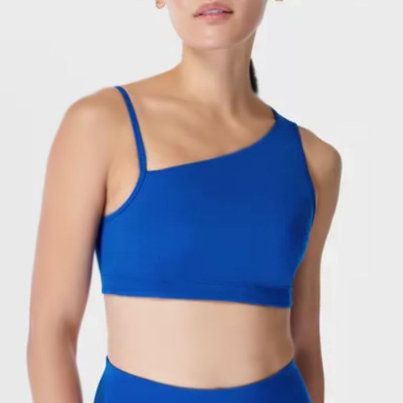 Women's Sleeveless Asymmetrical Yoga Top with Chest Pad – High-End Design for Sports, Fitness, and Running