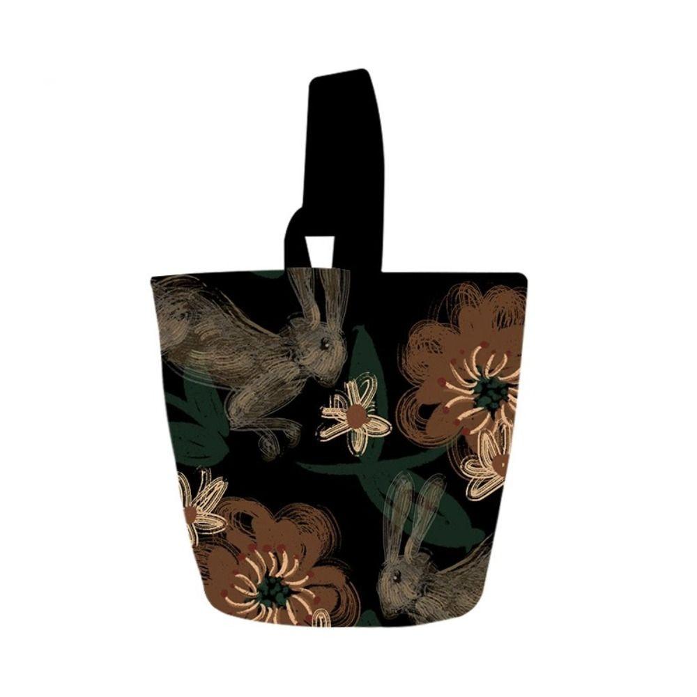 

Large Capacity Rabbit Canvas Bucket Bag Animal Ins Cartoon Tote Bag Flower Print Handbag Outdoor чёрный