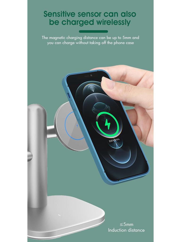 3-in-1 Magnetic Wireless Charger Stand for Phone, Earphones, and Watch