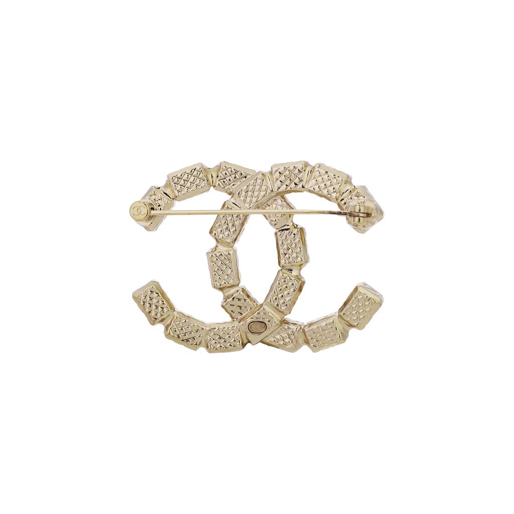 Chanel 23K New Square Diamond Double C Metal Brooch Women Brooch Gold ABB978-B14688-NS658