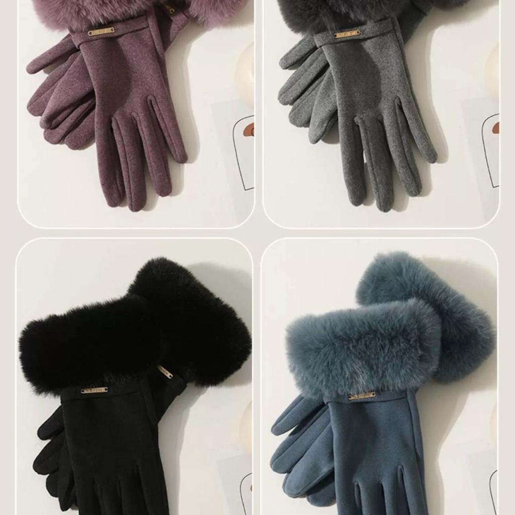 New Women's Warm Thickened Dew Finger Touch Screen Windproof Riding Plush Outdoor Fashion Gloves