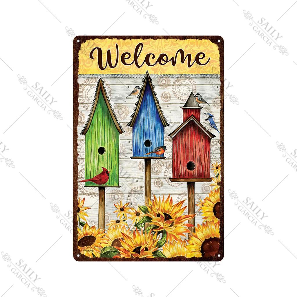 Welcome Home Vintage Metal Tin Sign Garden Wall Decor Metal Poster Sweet Home Tin Sign Family Farm Beach Hut Metal Plates Pla