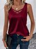 Elegant Women's Clothing Satin Imitation Silk Pullover V-neck Sleeveless Vest Top T-shirt Women