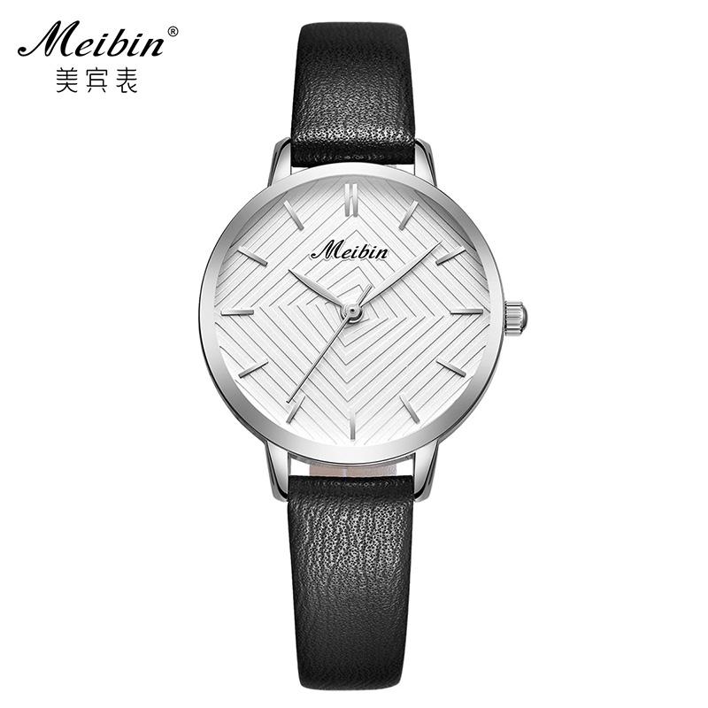 MEIBIN Брендовые простые женские часы с кожаным ремешком, индивидуальные женские часы, водонепроницаемые часы