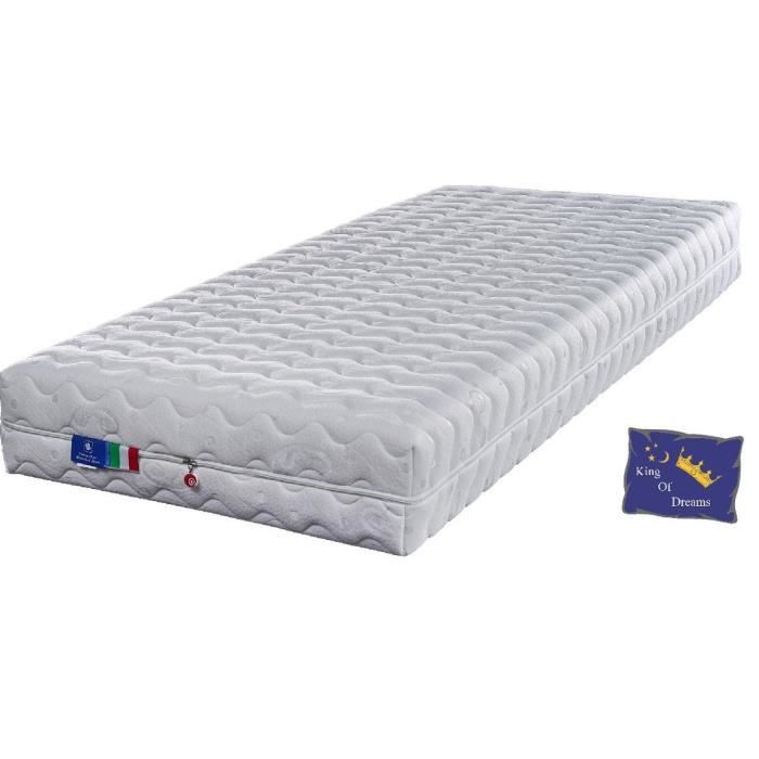 Matelas King of Dreams 20 cm 80x190 Confort Très Ferme - Déhoussable - Housse Lavable à 30 ° - Mémoire de Forme