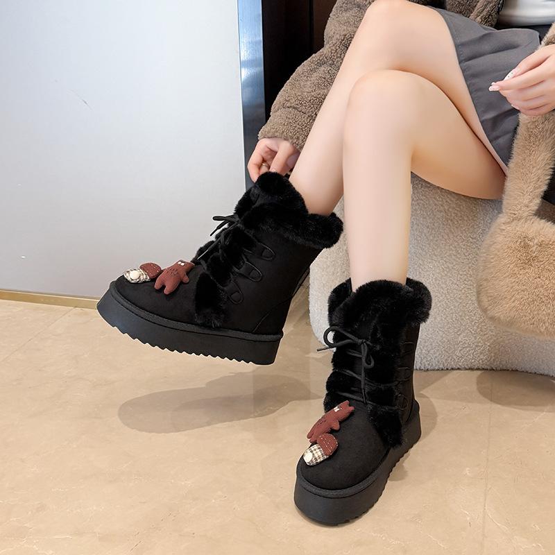 2025 autumn and winter snow boots women's fleece thickened thick sole to increase the height of the fur integrated Northeast cotton shoes fluffy warm
