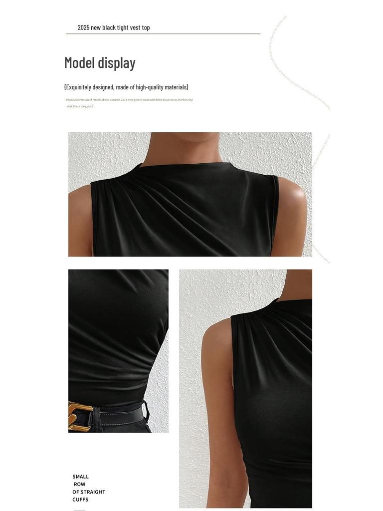 2025 Fashion Sleeveless Semi-high Neck Ruched Pullover Vest