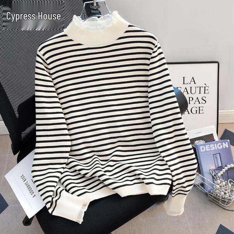 

Sibaishe Women s Slim-Fit Striped Turtleneck Knit Top M