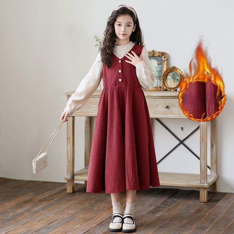 Mädchen Modisches Zweiteiler-Kleid Herbst/Winter Kinder Minimalistisches Kleid