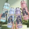 1PC Funky Monkey Retro Text Graphic Print 750ml Colorful Plastic Sports Water Bottle Leakproof Pop Up Lid with Straw for Outdoor Work Home Use