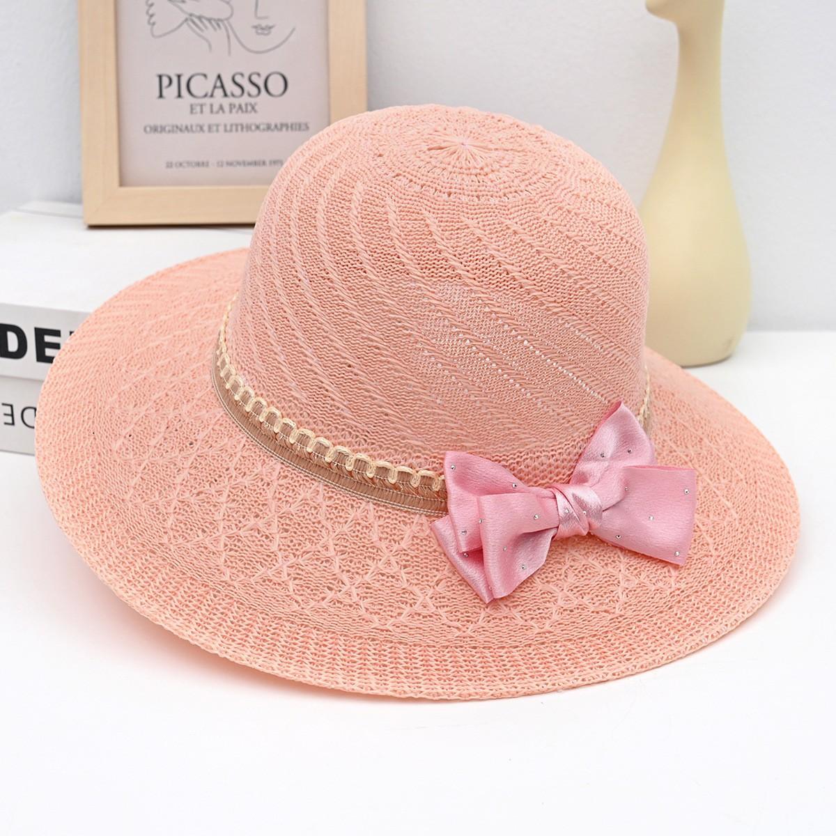

Summer new women s big edge straw hat bow breathable sunscreen sun hat outdoor UV protection sun hat one size fits all [inner rubber band]