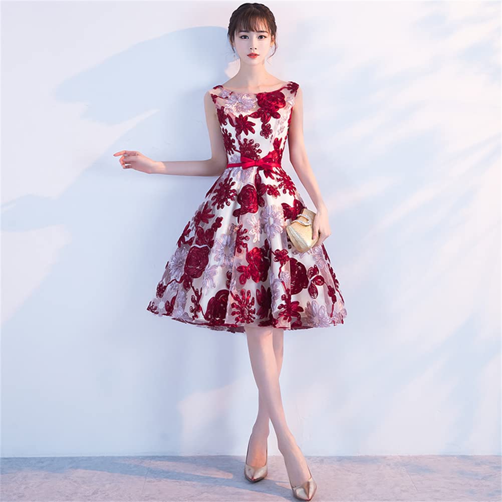 JINZUOMA Evening Midi Wedding Banquet Bridal Sleeveless Floral Print Elegant Formal Perfect for Wine Women's Dress, Dress, Dress, Dress, Dress, Dress,