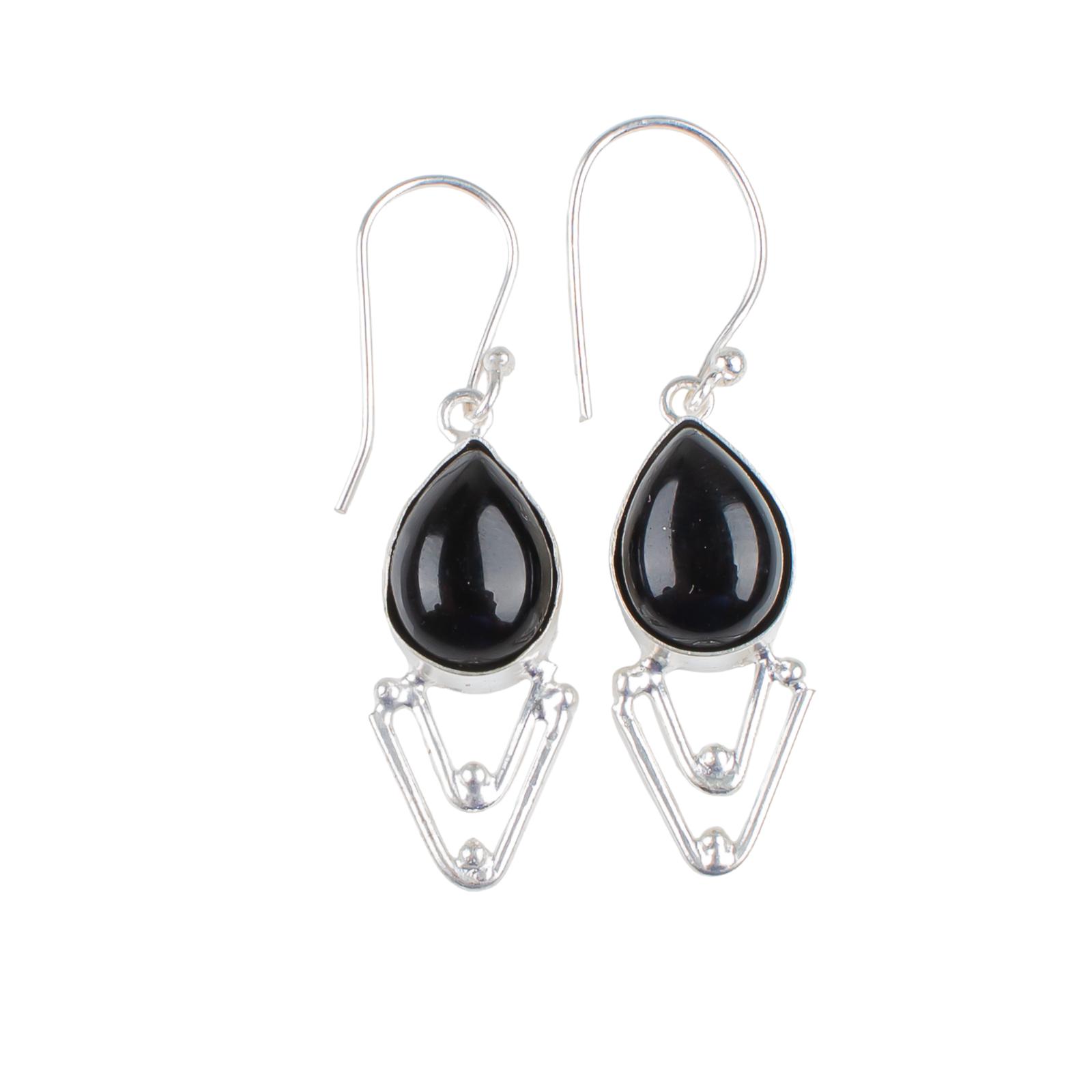 

925 Sterling Silver Black Onyx Gemstone Handmade Jewelry Earrings 1.90 For Gift EE-39-19