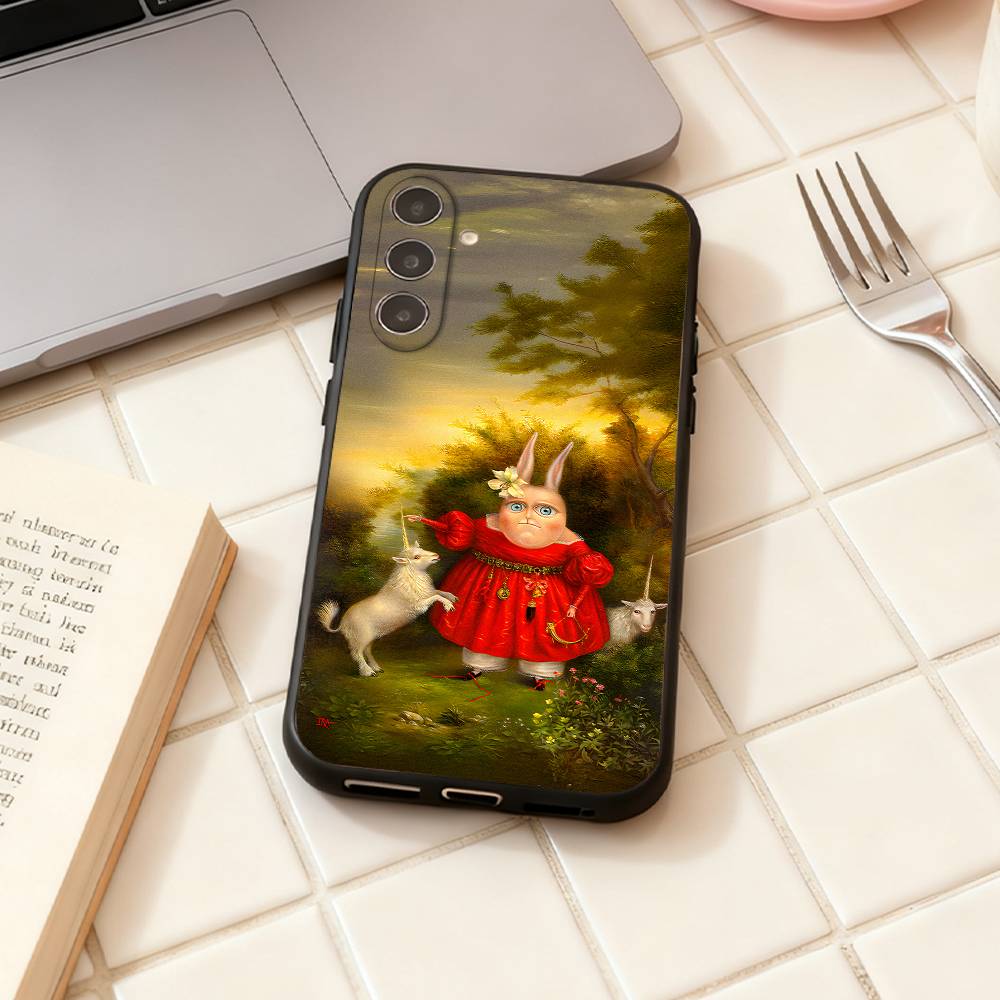 

Vintage Rabbit Aristocrat phone Case For Samsung Galaxy A73,A72,A71,A70,A53,A52,A51,Others Soft Black Shell Samsung a32 4g