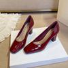 Beautiful Temperament, High Heels, Women's Square Head Thick Heel Commuting Single Shoes, Simple and Versatile Patent Leather Is Not Tiring