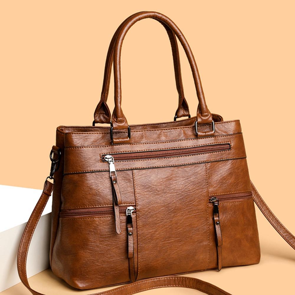 

Large Capacity Shoulder Bag Soft Leather Boston Bag Casual Underarm Bag Female кавовий