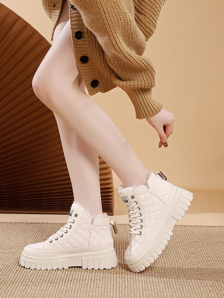 Korean version of platform boots women's 2025 winter velvet warm high-top ins tide student leisure sports cotton shoes Q501