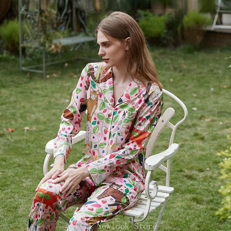 Newlook Fashion Comfortable Pajamas Women's High-end Sense  Style Lapel Spring and Summer Long Sleeve Home Suit