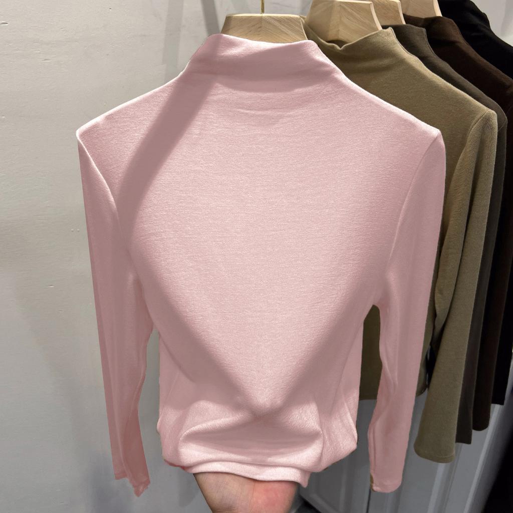 Ein neues langärmeliges Basisshirt mit halbem Stehkragen für Damen, Ein figurbetontes und schlankmachendes T-Shirt, Ein warmes T-Shirt und Oberteil für Herbst und Winter