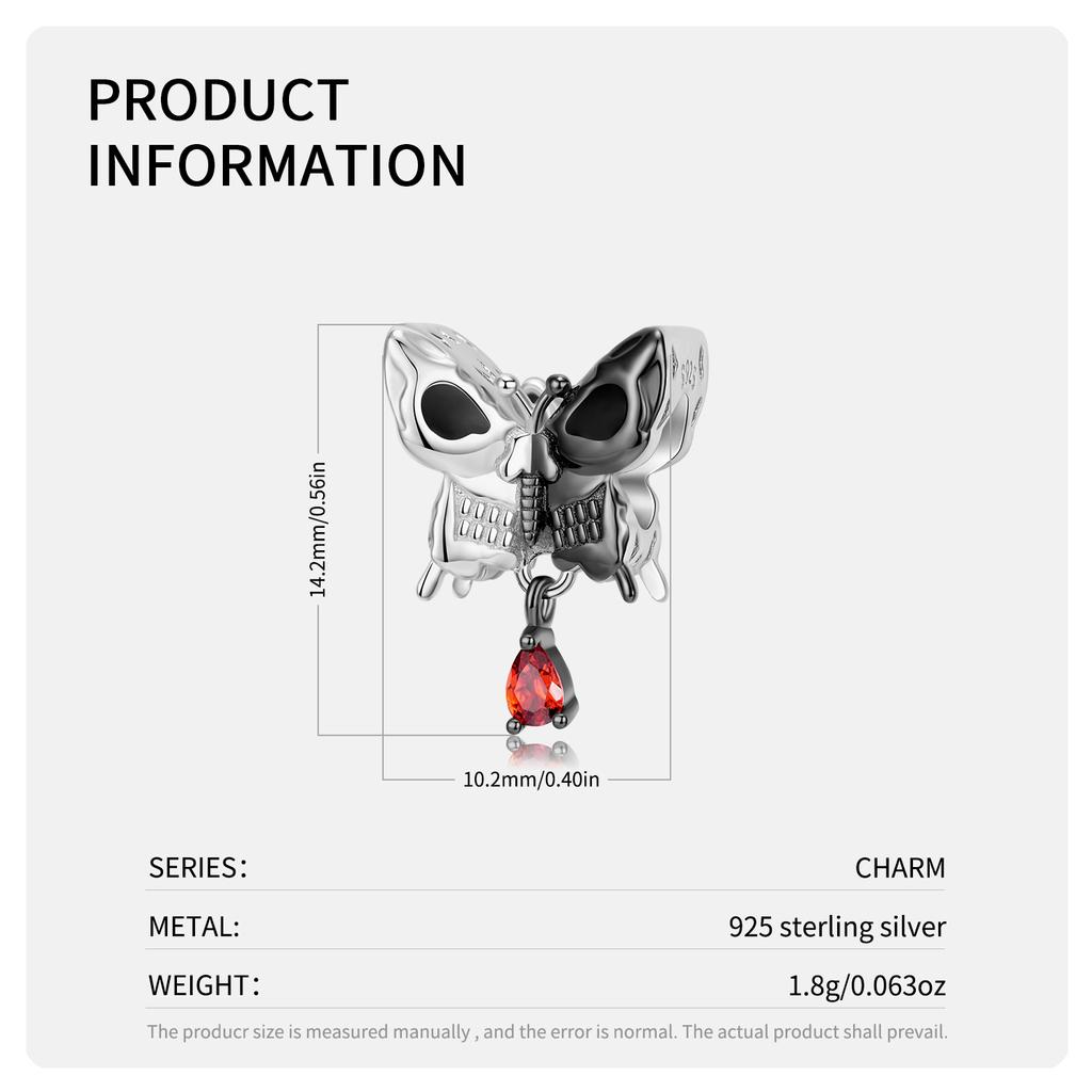925 Sterling Silber Schmetterling Schädel Schwarz Gold Geist Haunted Charme für Original Luxus Marke Weiblichen DIY Schmuck