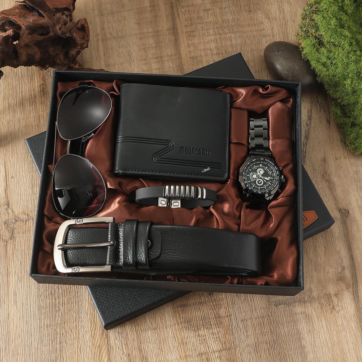 

Мужские модные часы; мужские повседневные универсальные кварцевые часы со стальным браслетом, подарочный набор в коробке; бестселлер чёрный