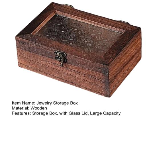 Jewelry Storage Box with Buckle And Flip-Top Lid Case Wood Retro Design Dustproof Organizer for Small Sundries