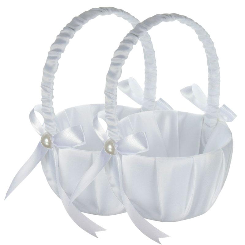 1/2pcs Satin Pearl Knot Flower Basket For Girls, Ring Holder, White Flowers, Wedding Accessories, Ladies Supplies, 2025