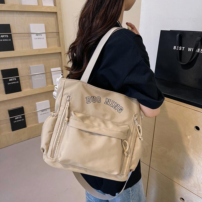 Fashionable Canvas Tote Bag For Women With Embroidered Letters And Spacious Design