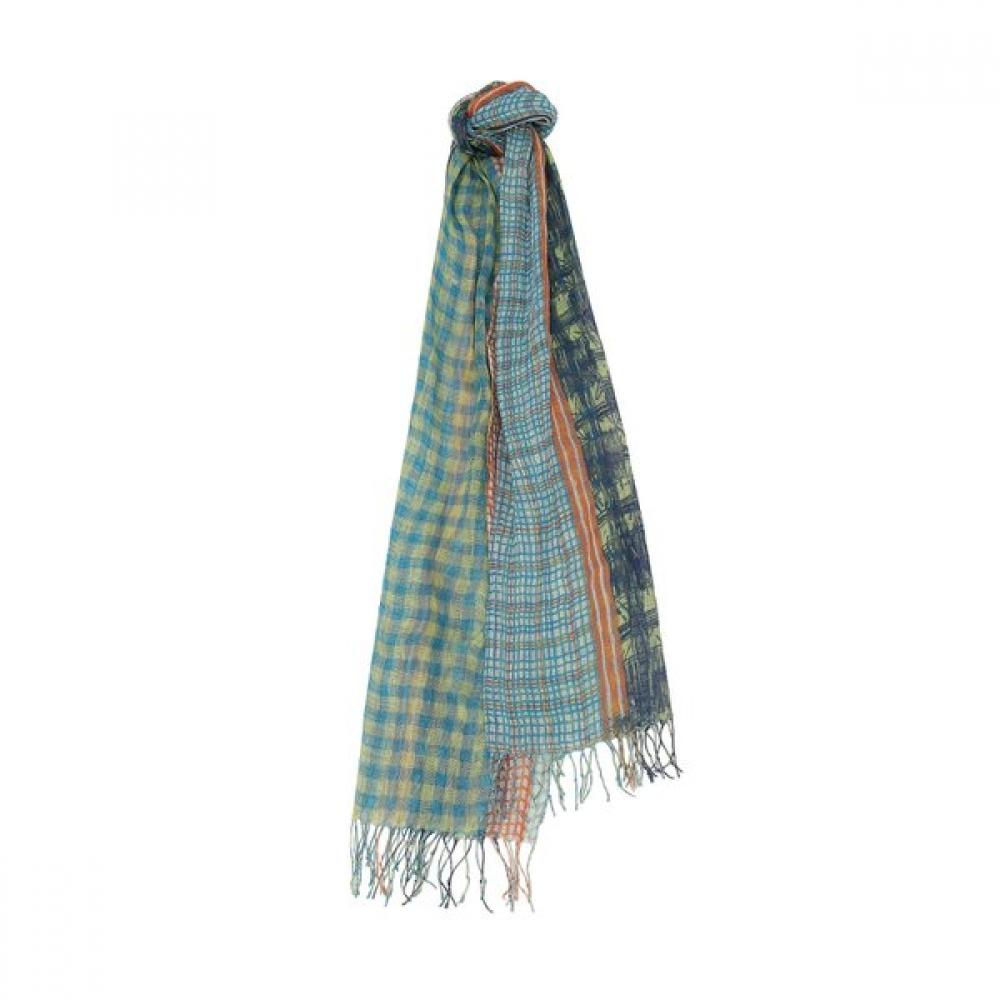 Furina Light Linen 100  Art Check Scarf Green