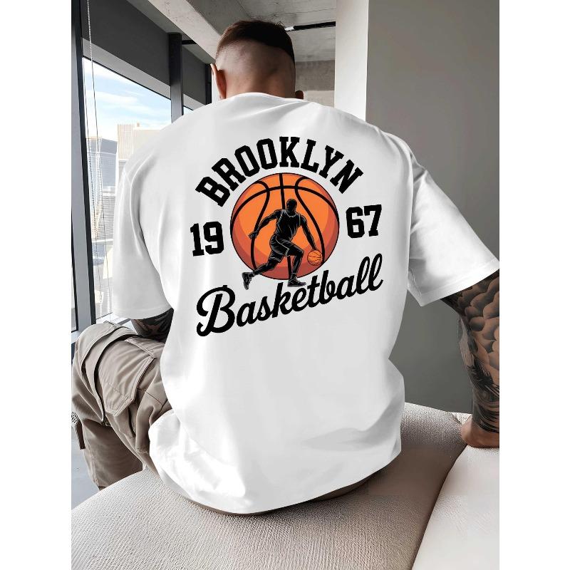 Men's Brooklyn Basketball T-Shirt - Short Sleeve Round Neck Summer Casual Tee, Breathable Round Neck Top for & Casual Attire, Vacation Outfit