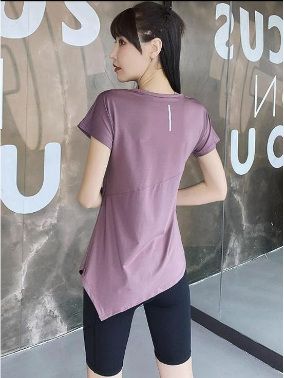 T-shirt de yoga à manches courtes pour femme - Respirant, amincissant, top de sport mi-longueur