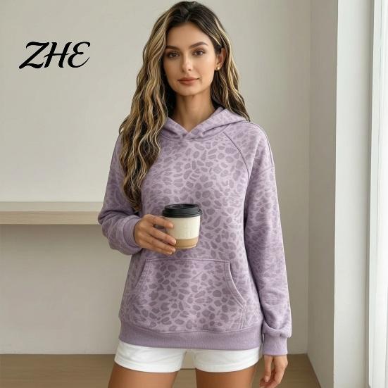 Relaxed Fit Hoodie Women Leopard Print Hoodie, Oversized Drop Shoulder Hooded Sweatshirt with Pocket, Comfortable Long Sleeve Loose Casual Pullover