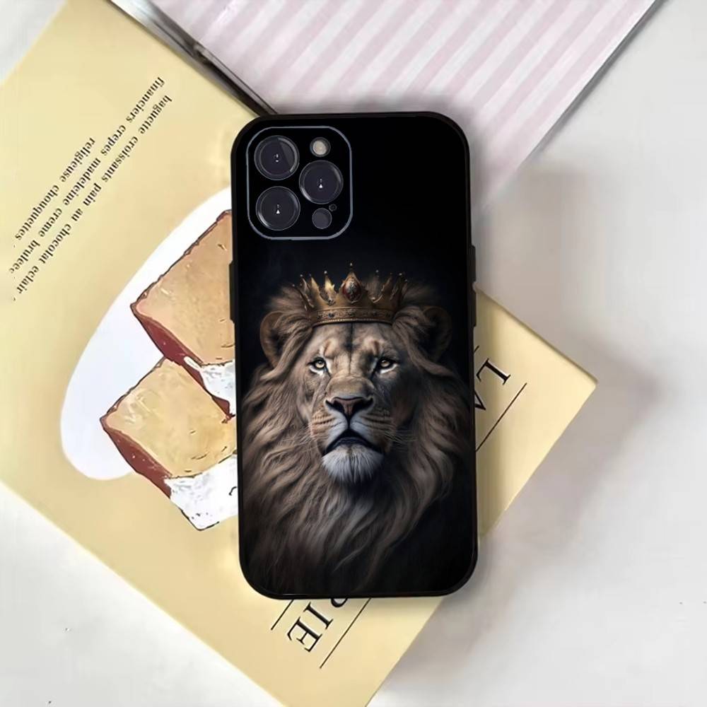 Cool King Lion Fashion Pattern Design Phone Case For iPhone17,16,15,14,13,12,11 Plus,Pro Max,Soft Black Cover