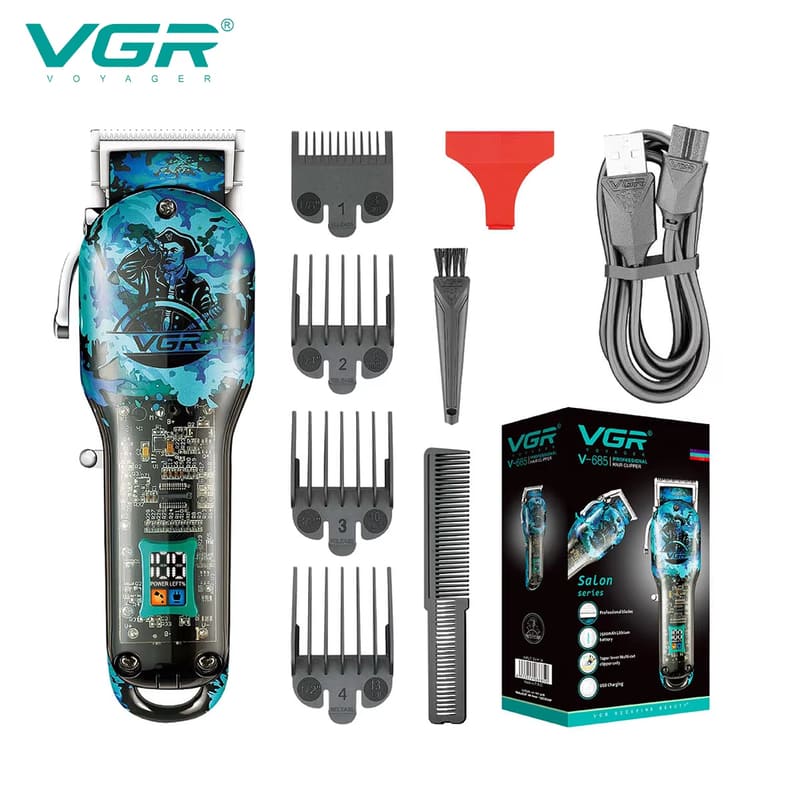 

Original VGR Barber Hair Cut Machine Cordless Hair Trimmer Rechargeable Transparent Barber Professional Hair Clipper for Men Oil Head Clipper V-685 чорний
