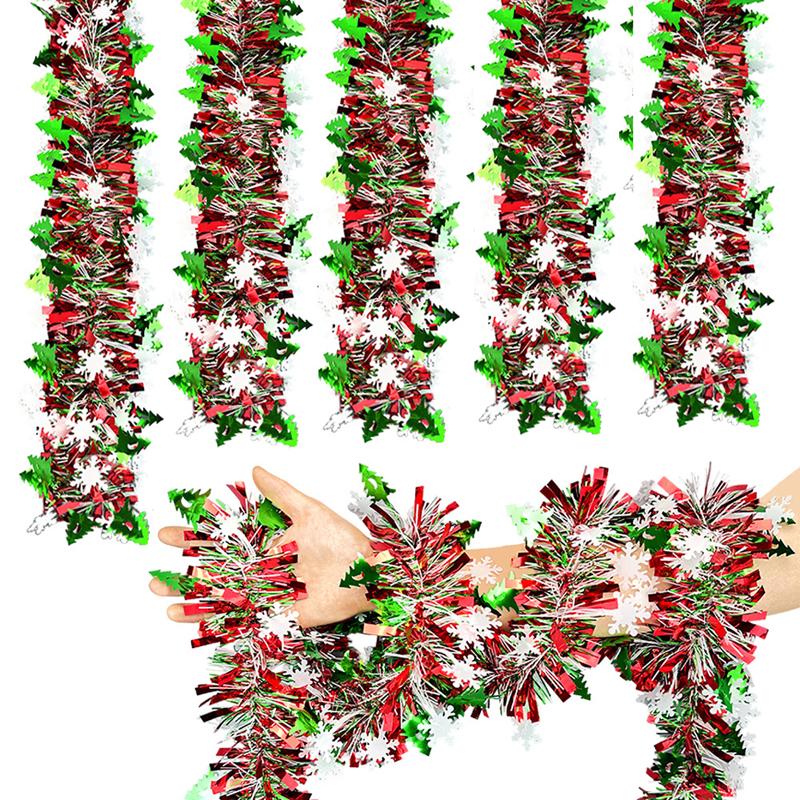 200cm Christmas Snowflake Tinsel Garland New Year Party Xmas Tree Decoration Metallic Twist Garlands Ceiling Hanging Decor Prop