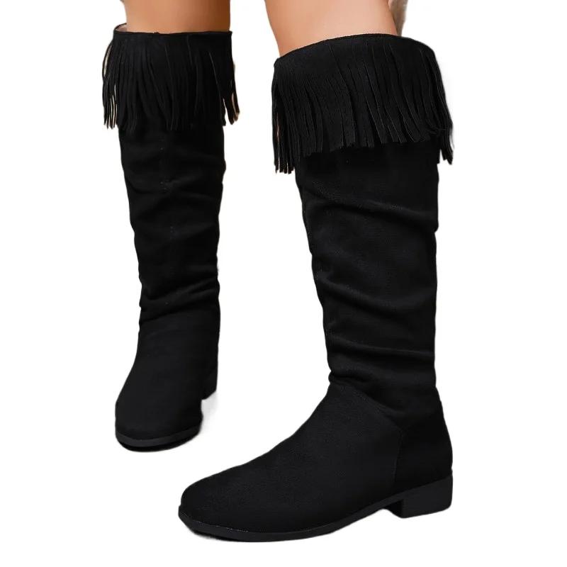 Fashion Shoes Female 2025 Hot Sale Slip-on Women's Boots Fashion Tassel Modern Boots Women Winter Plus Size Best Seller Knee-High Boots