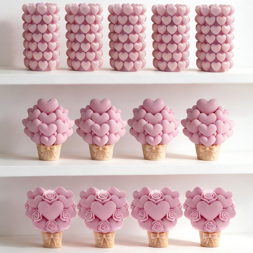 DIY Basket Form Stacking Hearts Silicone Mold Valentine's Day Handmade Gifts Aroma Candle Molds Love Cylinder Candle Mould