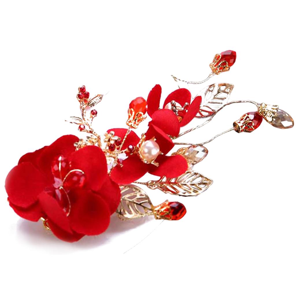 Vintage Silk Flower Hairpin For Girls Red Flower Pearl Hair Clip New Year Lucky Jewelry Hair Accessories Gift For Little Girls