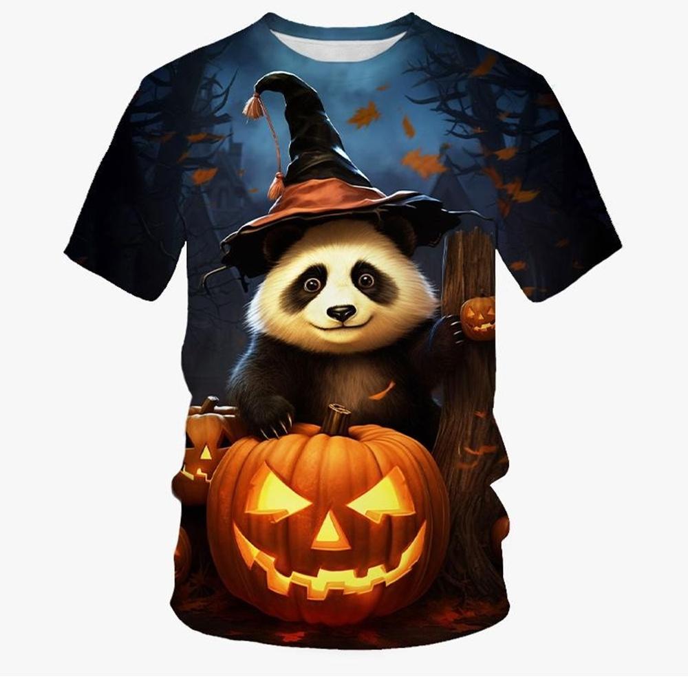 Halloween Children's T-Shirt Funny Panda Pumpkin 3D Print Summer Tops Casual Loose Pullover Tees 3-14y Gifts Children's Clothing