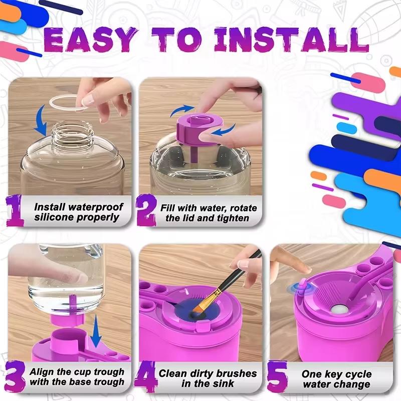 Brush Cleaner With Drain Button Automatic Water Circulation Paint Brush Cleaner Art Watercolour Brush Cleaning Tool