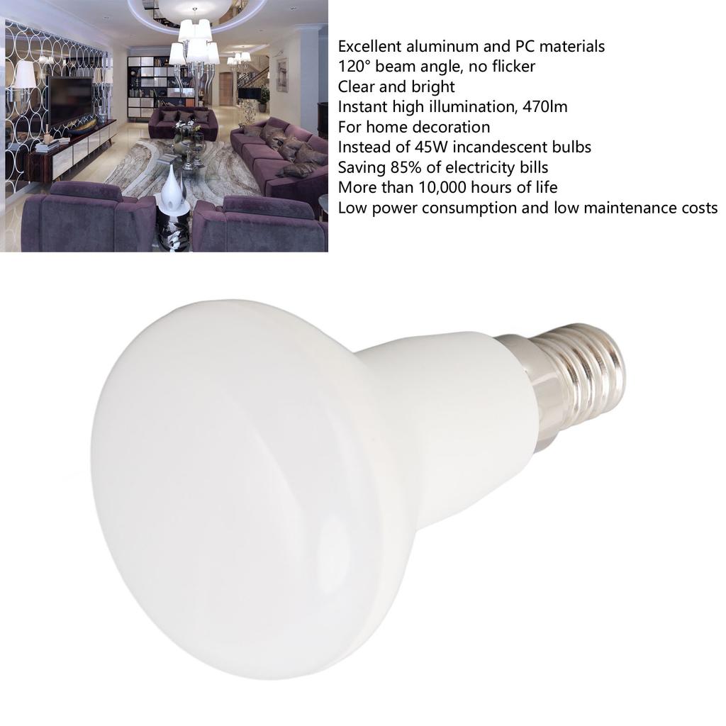   Neck Mushroom LED Light Bulb 5W E14 R50 3000K Warm Light 470LM 120 Degree Beam Angle Flicker   LED Bulb for Kitchen, Bedroom