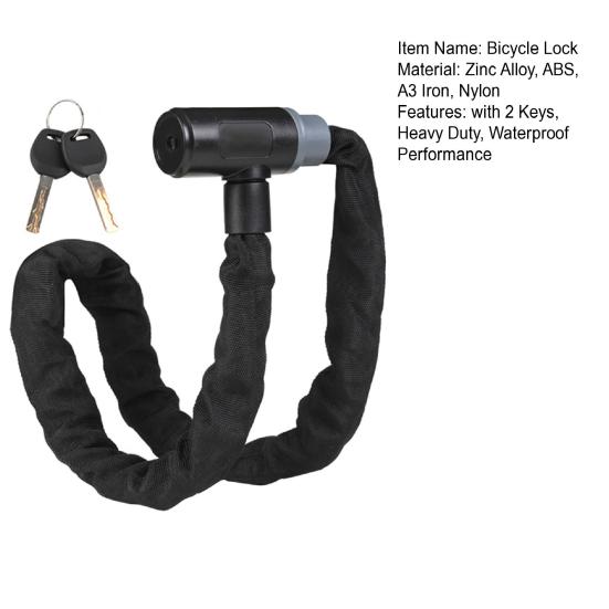 Bicycle Chain Lock with 2 Keys Long Heavy Duty Waterproof Universal MTB Road Mountain Bike Anti-Theft Security Lock Bike