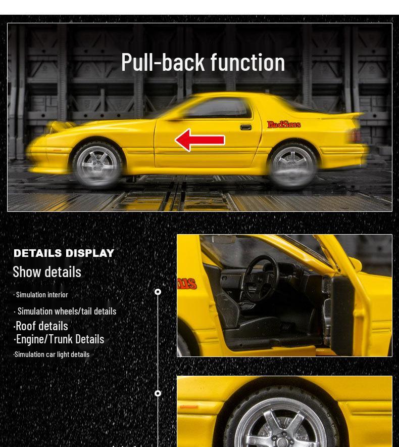 Zhongyuanxing RX-7 Alloy Coupe Car Model with Pull Back, Sound, and Light Features