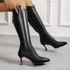Knee-High Black Long Boots Thin Heels Pointed Toe Shoes Elegant Back Zipper High Boots Size 34-42 Botas Mujer Women's Fashion