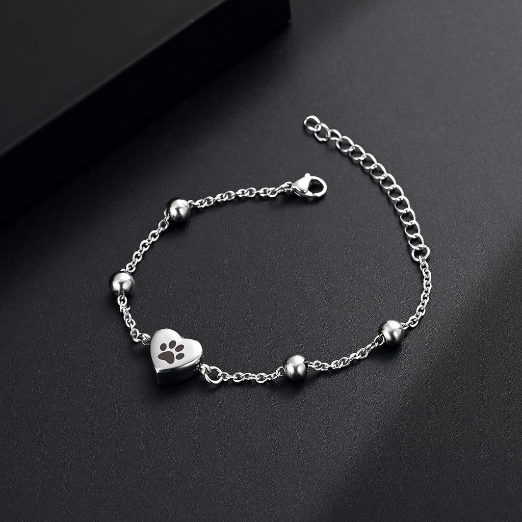 Shajwo Urn Bracelet for Ashes for Women Men Dog Cat Paw Print Pet Cremation Jewelry Adjustable Memorial Keepsake Link Bracelet
